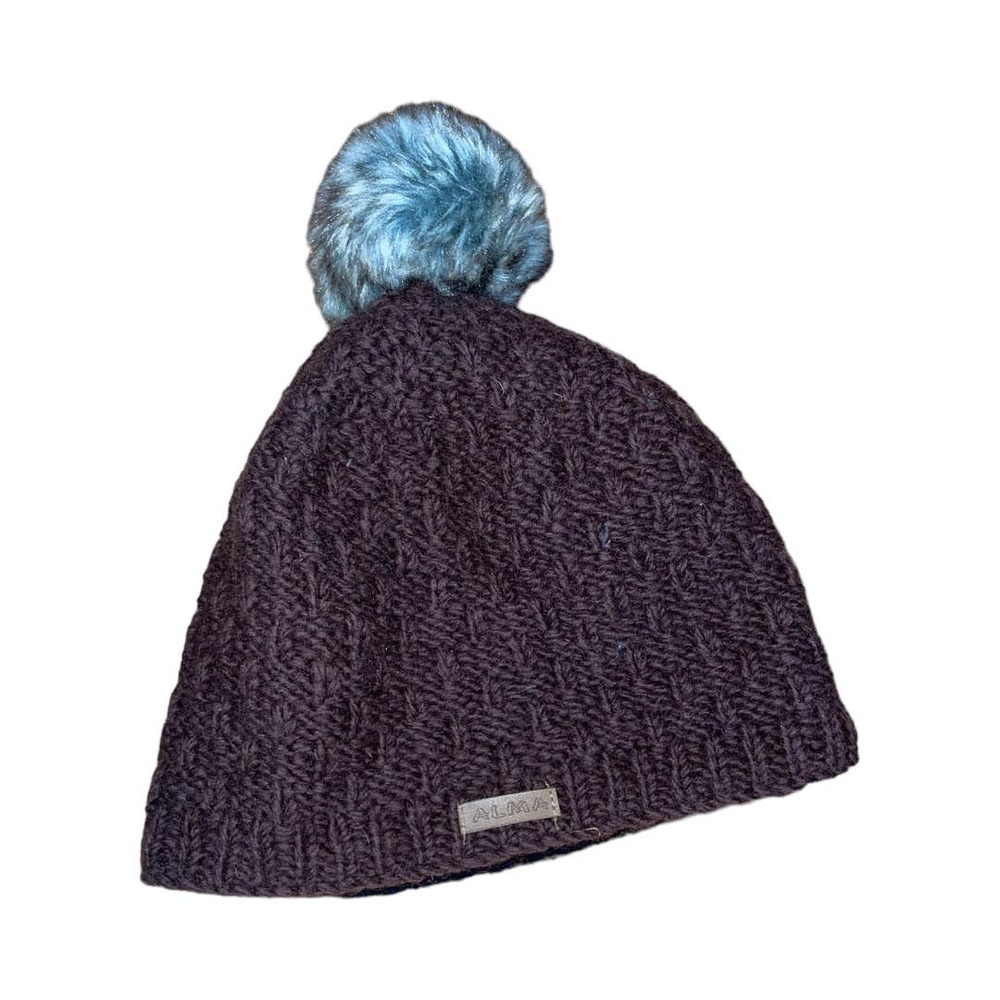 ALMA Handmade 100% Wool Pompom Brown Bonnet      Size: S-M